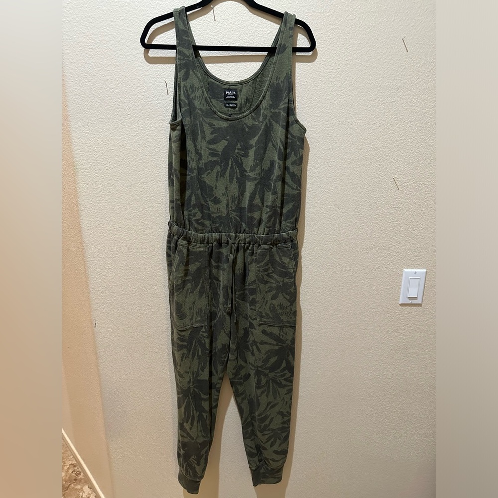 Prana Green Camouflage Jumpsuit with Elastic Waist